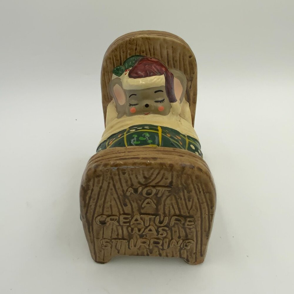 Vintage Mouse Asleep in Bed "Not a Creature Was Stirring" Ceramic Coin Bank